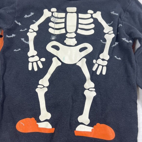 Skeleton Halloween Boy's Girl's Size 4 pajama Set loungewear Orange Slippers Web - Picture 2 of 6